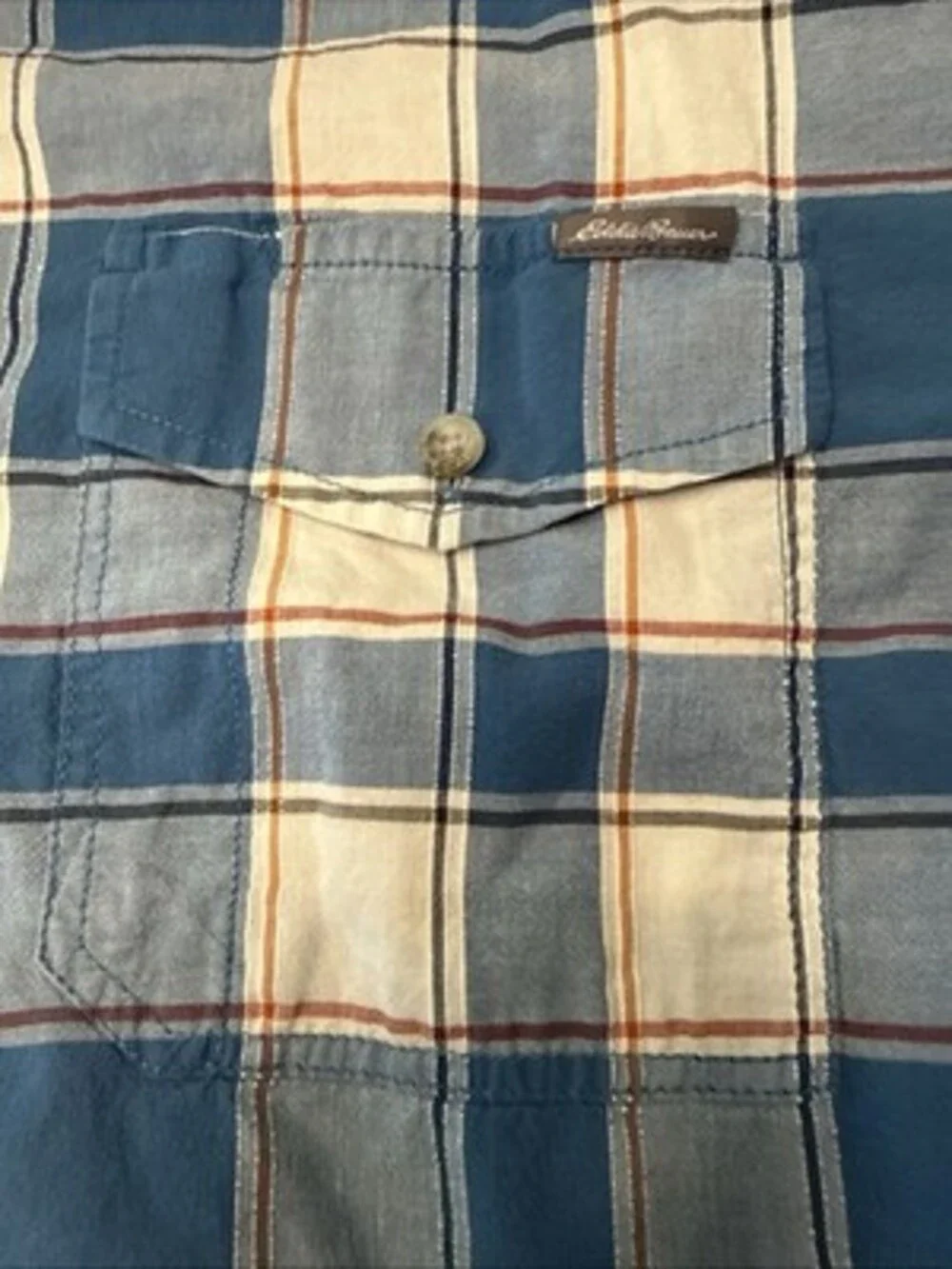 Eddie Bauer Shirt Men XL Blue Orange Check Short Sleeve Button Up